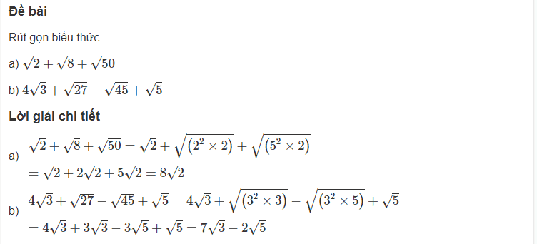 Bài tập rút gọn biểu thức chứa căn thức bậc 2 có lời giải