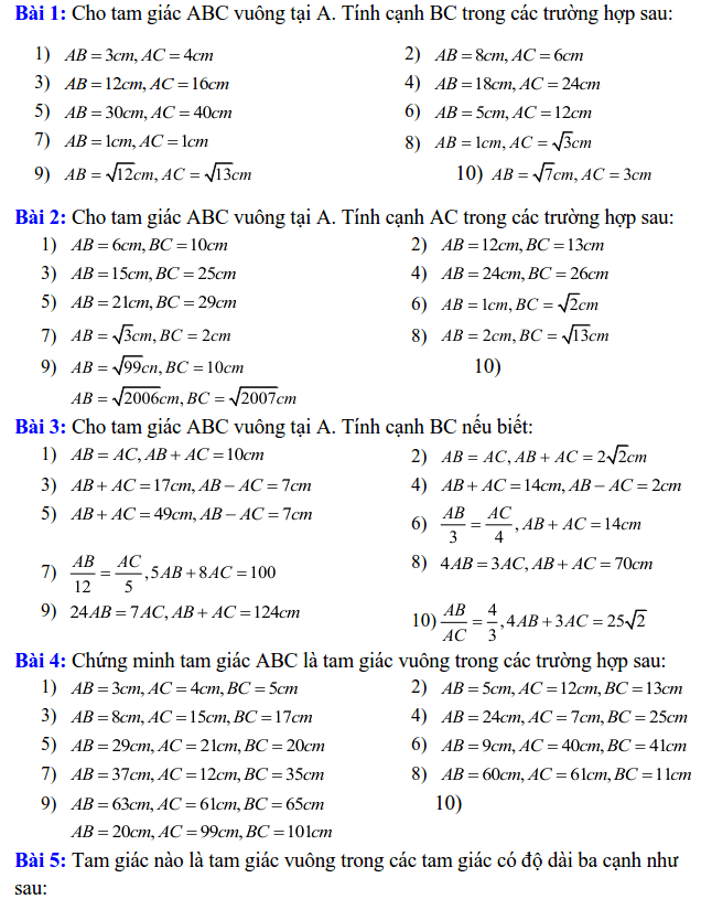 Một số bài tập về định lý Pitago