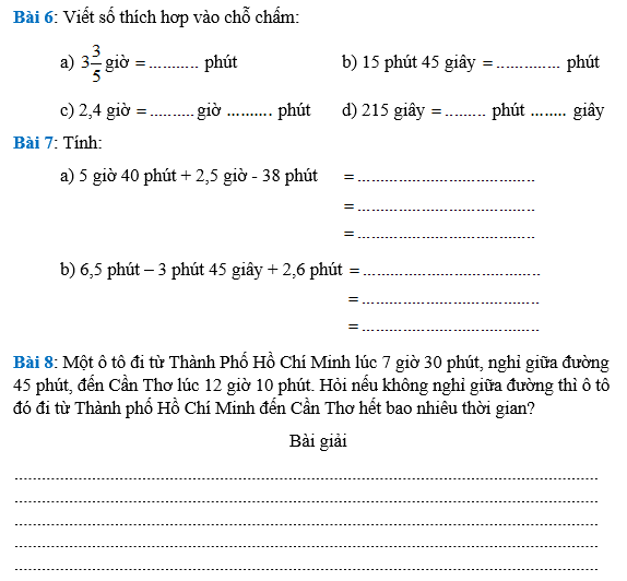 Phiếu bài tập Toán lớp 5 &#8211; Tuần 25