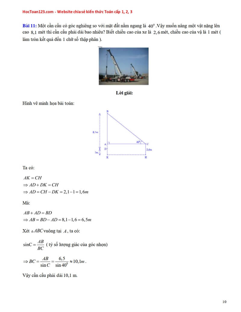 25 bài toán thực tế ứng dụng hệ thức lượng trong tam giác vuông