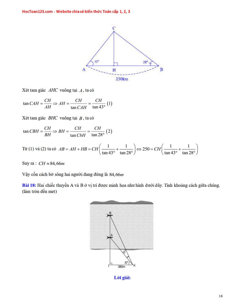 25 bài toán thực tế ứng dụng hệ thức lượng trong tam giác vuông