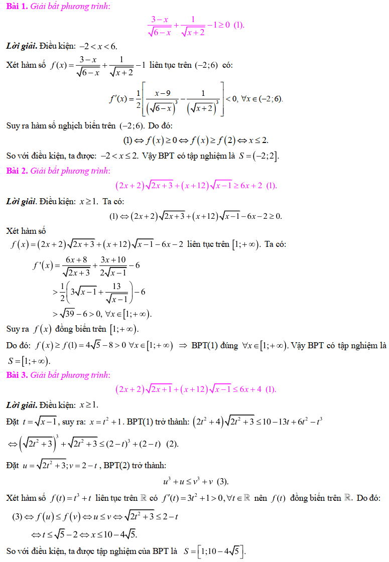 Giải bất phương trình bằng hàm số