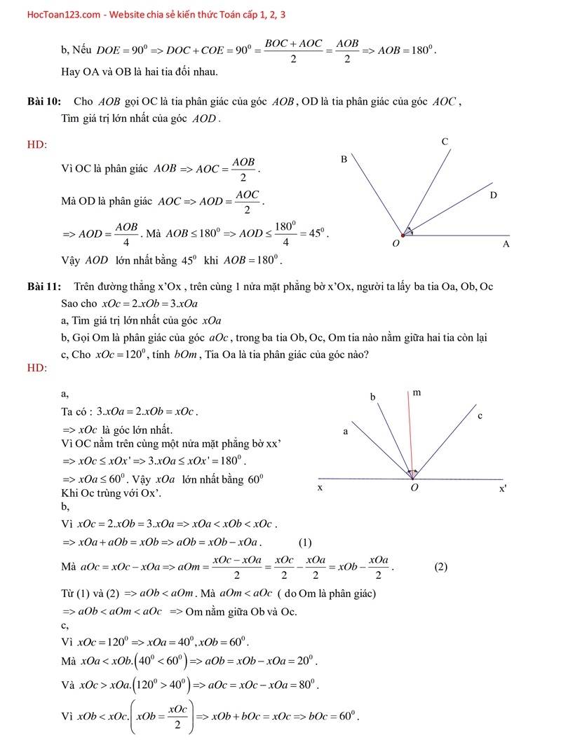 32 bài toán về tia phân giác của một góc - Toán nâng cao lớp 6