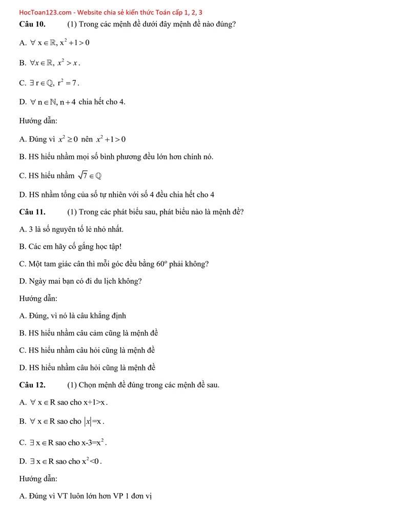 98 câu trắc nghiệm chương 1 - Đại số 10 có đáp án