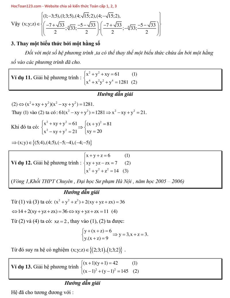 Chuyên đề Hệ phương trình ôn thi vào lớp 10 THPT chuyên