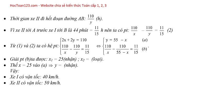 Bài tập giải toán bằng cách lập hệ phương trình, lập phương trình có lời giải