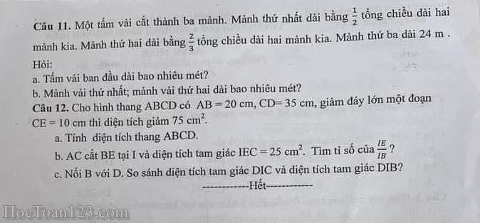 Đề thi Toán vào lớp 6 THCS Nguyễn Hiền, Nam Trực, Nam Định 2023-2024
