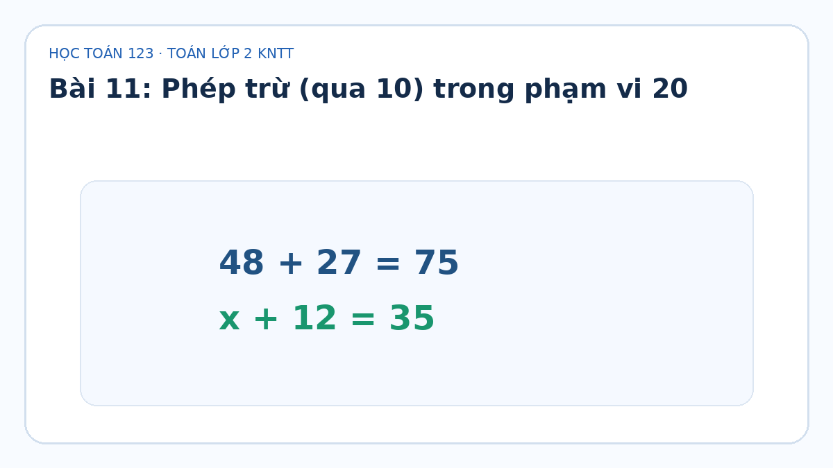 Minh họa Phép trừ (qua 10) trong phạm vi 20 – Toán lớp 2 KNTT