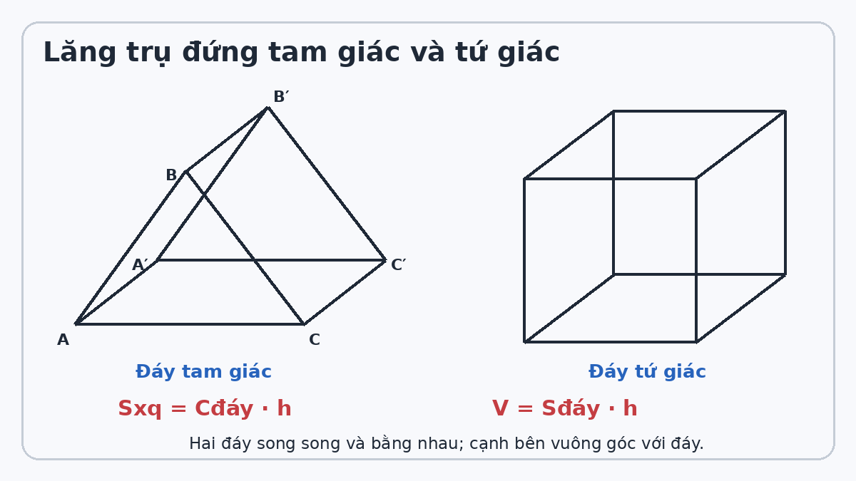 Hình lăng trụ đứng tam giác và lăng trụ đứng tứ giác