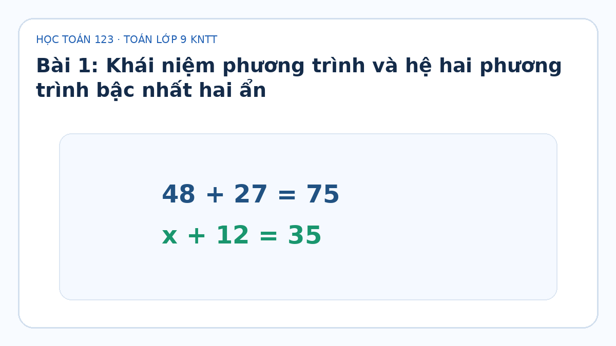 Minh họa Khái niệm phương trình và hệ hai phương trình bậc nhất hai ẩn – Toán lớp 9 KNTT